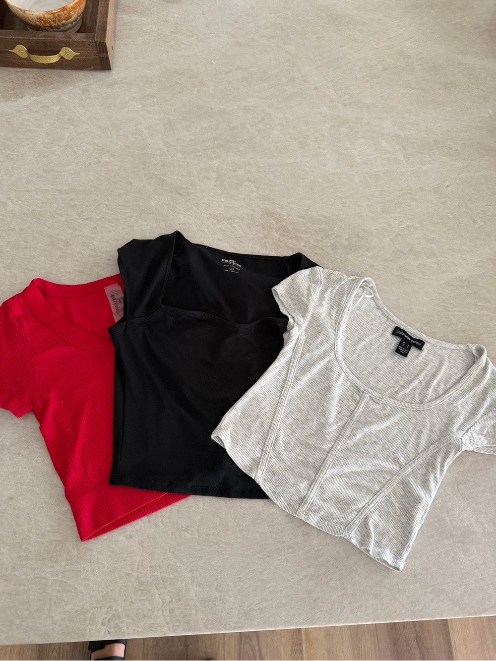 Crop Top Trio - Red, Black, Light Gray